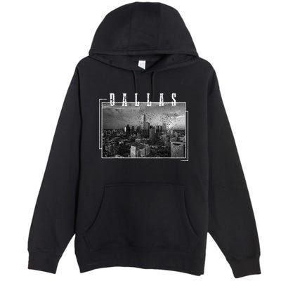 Dallas Skyline Texas Pride Vintage Black & White Photograph Premium Pullover Hoodie