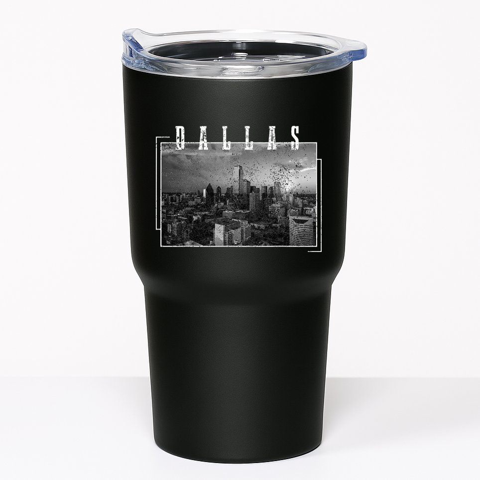 Dallas Skyline Texas Pride Vintage Black & White Photograph Tumbler