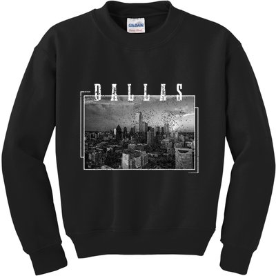 Dallas Skyline Texas Pride Vintage Black & White Photograph Kids Sweatshirt