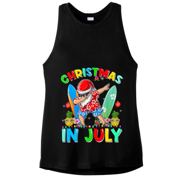 Dabbing Santa T Christmas In July Hawaiian Xmas Ladies PosiCharge Tri-Blend Wicking Tank