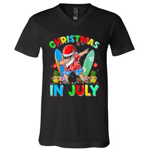 Dabbing Santa T Christmas In July Hawaiian Xmas V-Neck T-Shirt