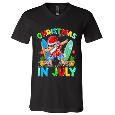 Dabbing Santa T Christmas In July Hawaiian Xmas V-Neck T-Shirt