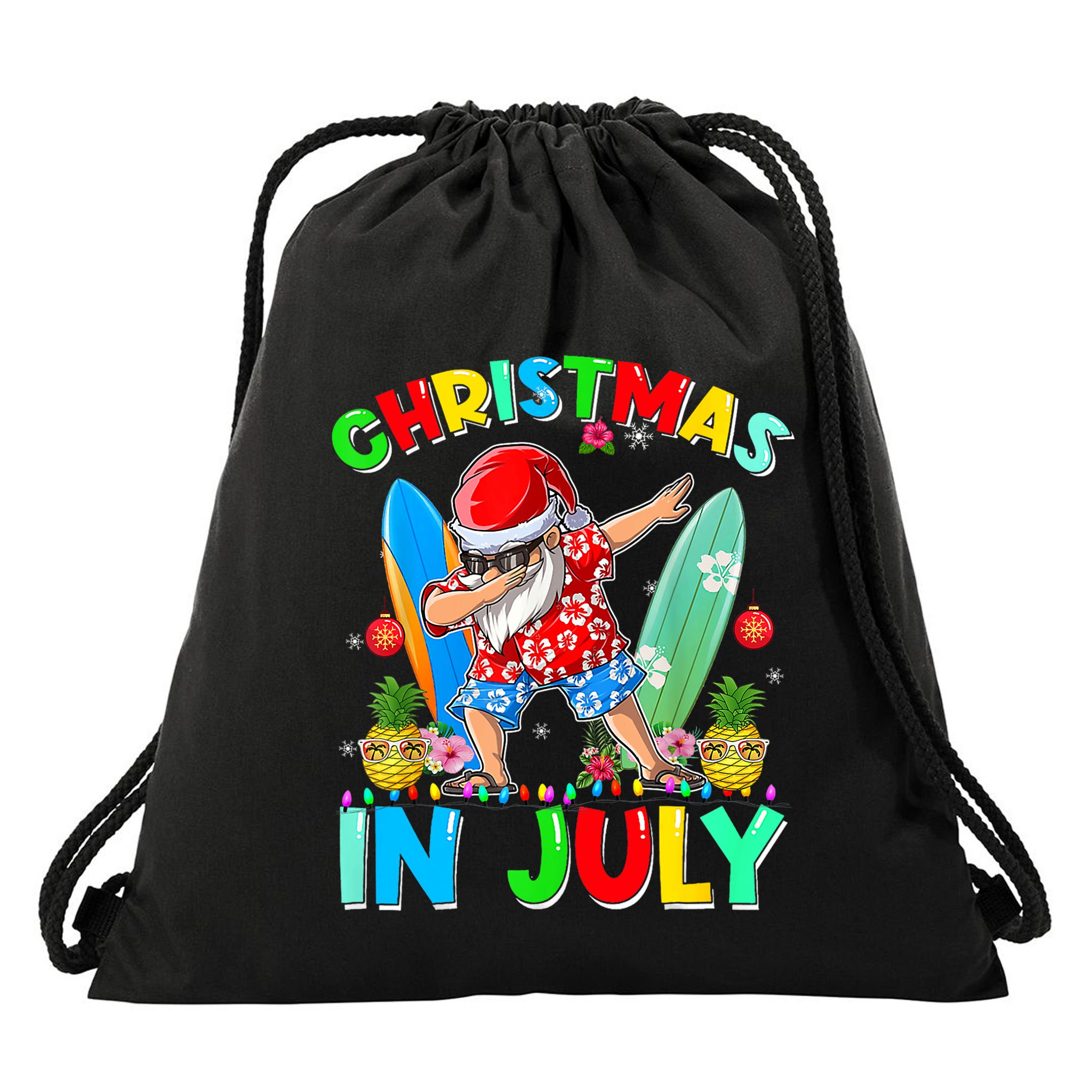 Dabbing Santa T Christmas In July Hawaiian Xmas Drawstring Bag