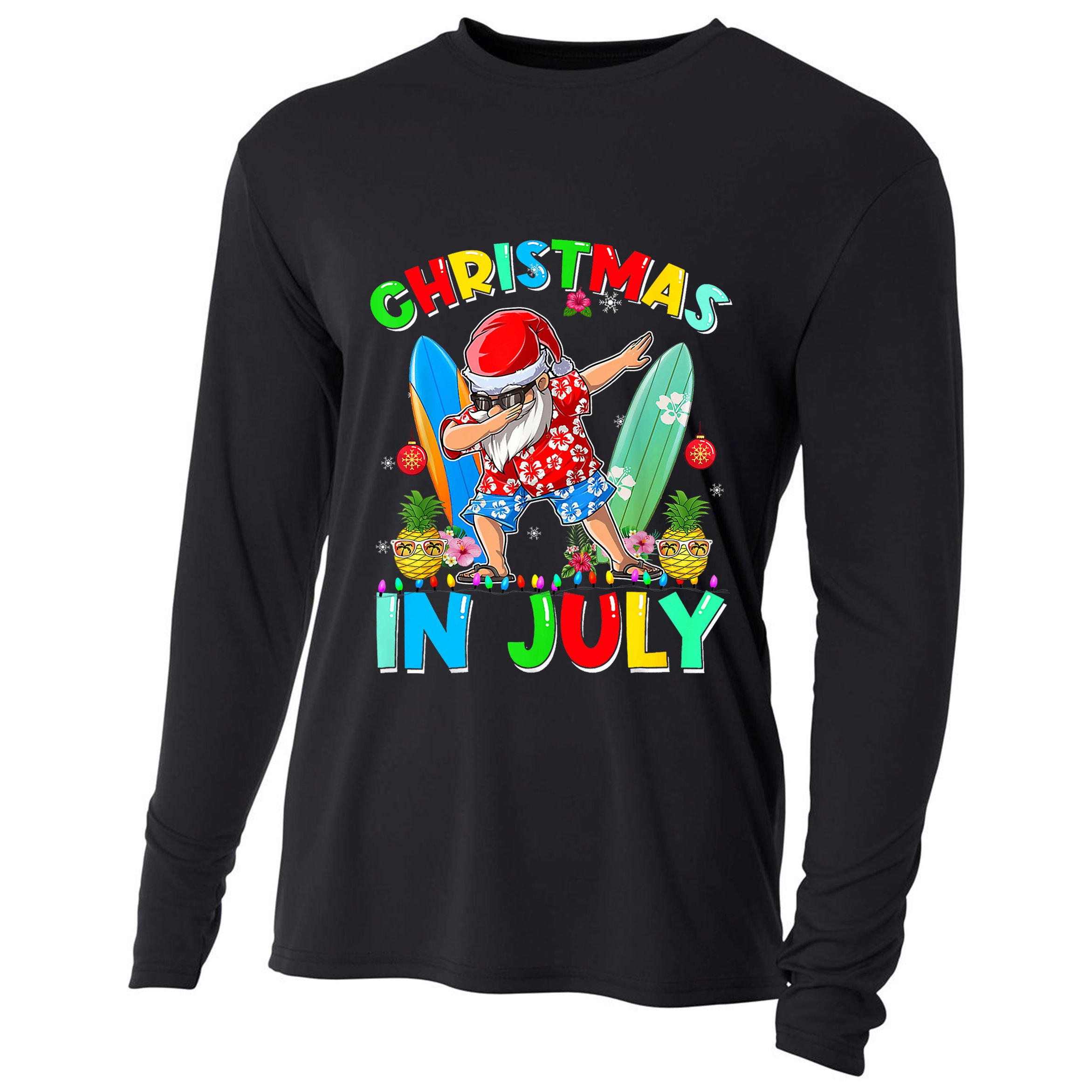 Dabbing Santa T Christmas In July Hawaiian Xmas Cooling Performance Long Sleeve Crew