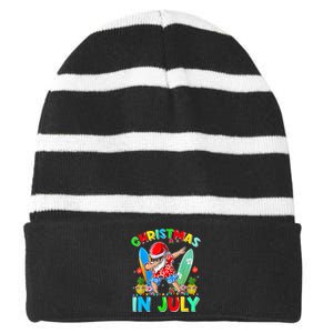 Dabbing Santa T Christmas In July Hawaiian Xmas Striped Beanie with Solid Band