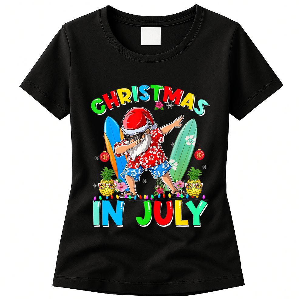 Dabbing Santa T Christmas In July Hawaiian Xmas Womens T-Shirt