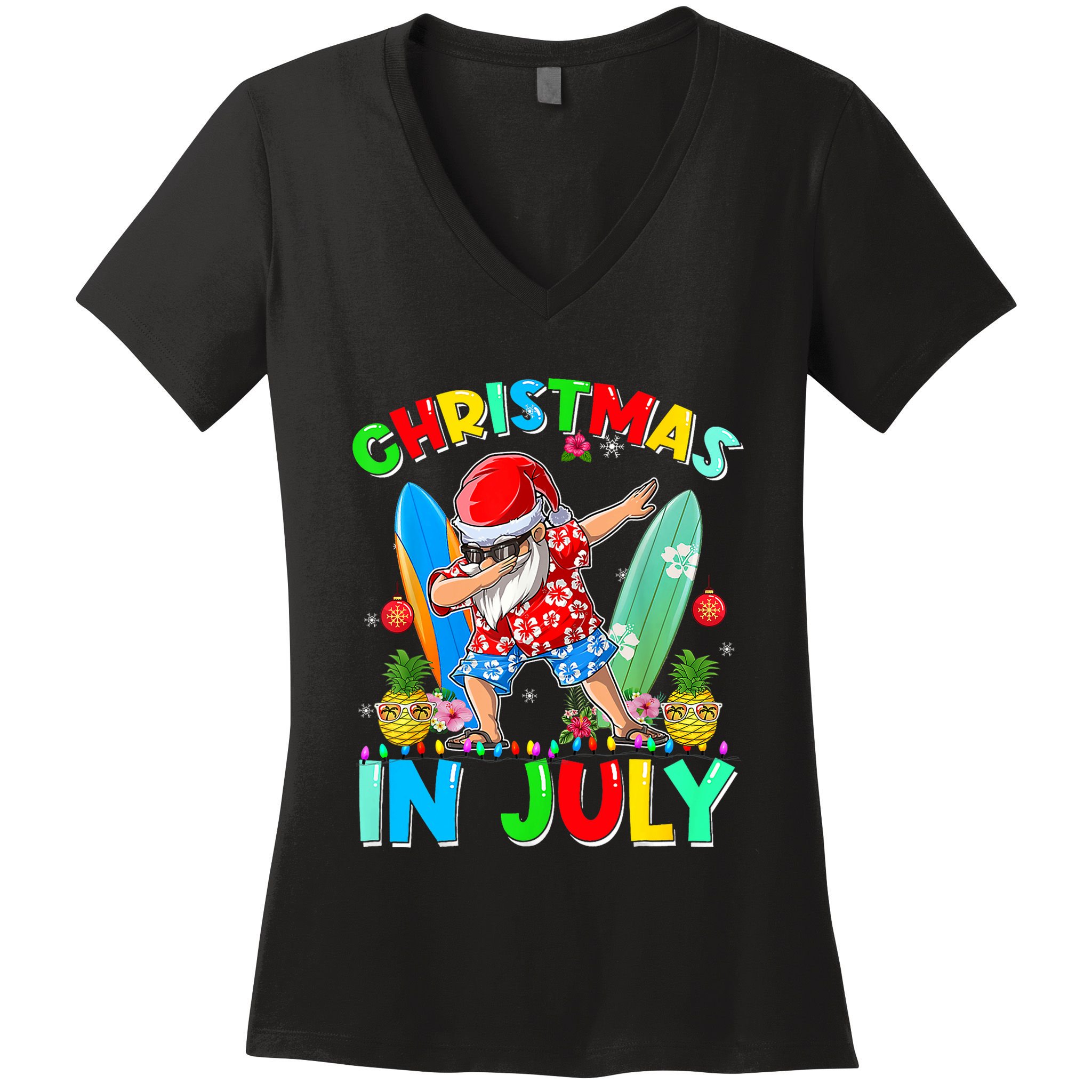 Dabbing Santa T Christmas In July Hawaiian Xmas Women's V-Neck T-Shirt