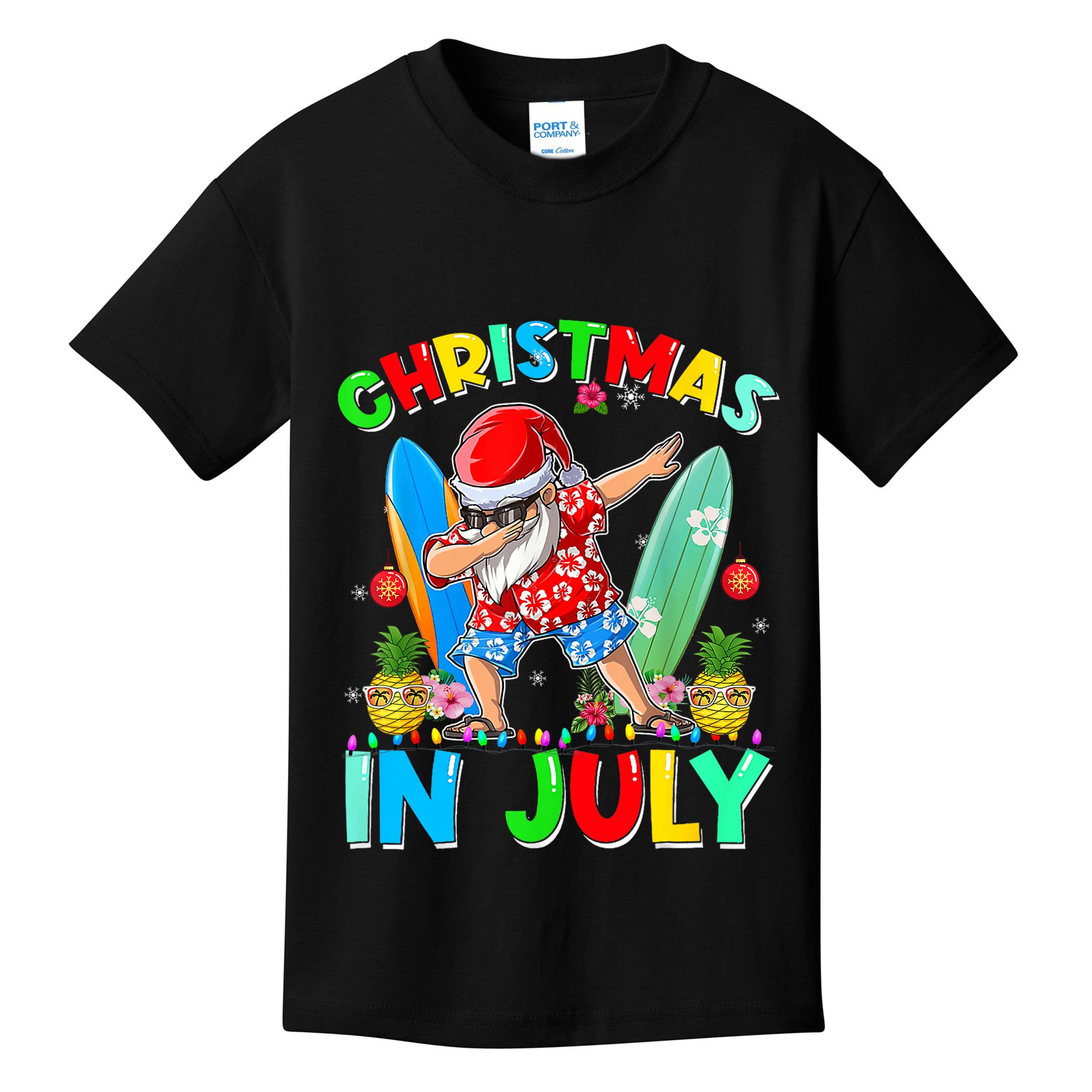 Dabbing Santa T Christmas In July Hawaiian Xmas Kids T-Shirt