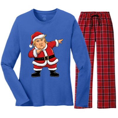 Dabbing Santa Trump Xmas Lights Christmas Women's Long Sleeve Flannel Pajama Set 