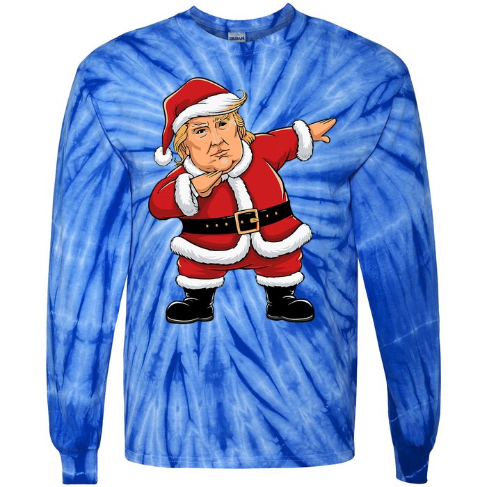 Dabbing Santa Trump Xmas Lights Christmas Tie-Dye Long Sleeve Shirt