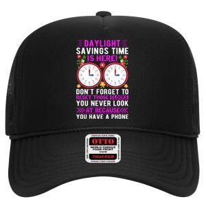 Daylight Savings Time Funny High Crown Mesh Back Trucker Hat