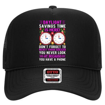 Daylight Savings Time Funny High Crown Mesh Back Trucker Hat