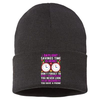 Daylight Savings Time Funny Sustainable Knit Beanie