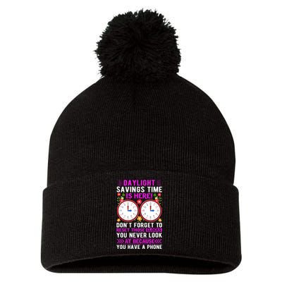 Daylight Savings Time Funny Pom Pom 12in Knit Beanie