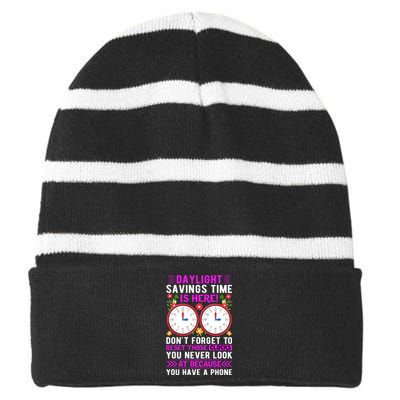 Daylight Savings Time Funny Striped Beanie with Solid Band