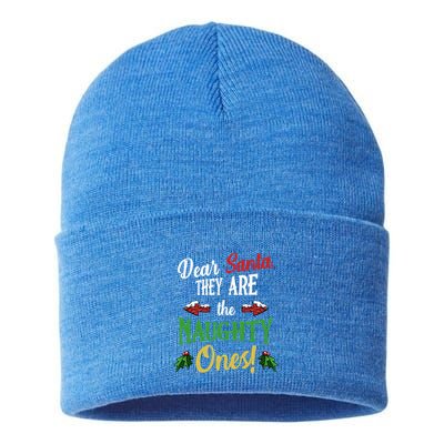 Dear Santa They Are Naughty Ones Funny Christmas Quotes Gift Sustainable Knit Beanie