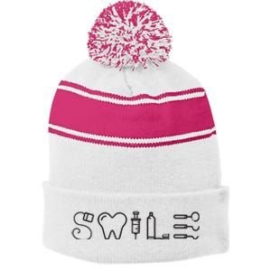 Dentist Smile Teeth Dental Hygienist Funny Dentist Stripe Pom Pom Beanie