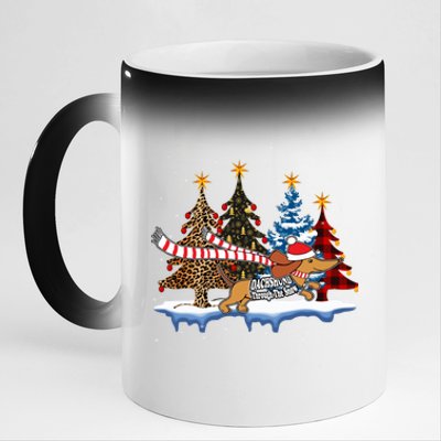 Dachshund Santa Through The Snow Leopard Buffalo Tree Xmas Meaningful Gift 11oz Black Color Changing Mug