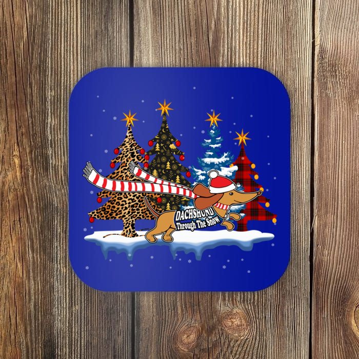 Dachshund Santa Through The Snow Leopard Buffalo Tree Xmas Meaningful Gift Coaster