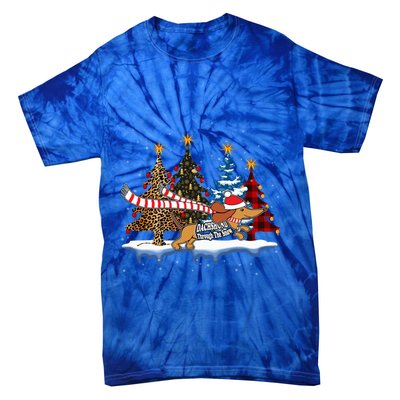 Dachshund Santa Through The Snow Leopard Buffalo Tree Xmas Meaningful Gift Tie-Dye T-Shirt