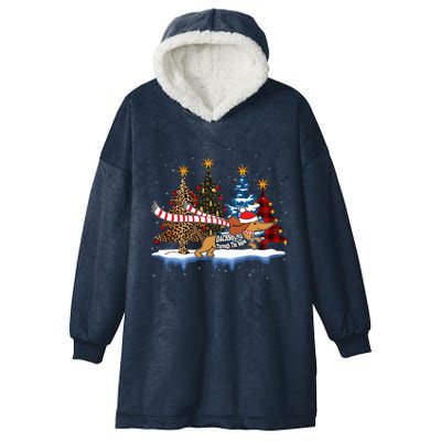 Dachshund Santa Through The Snow Leopard Buffalo Tree Xmas Meaningful Gift Hooded Wearable Blanket