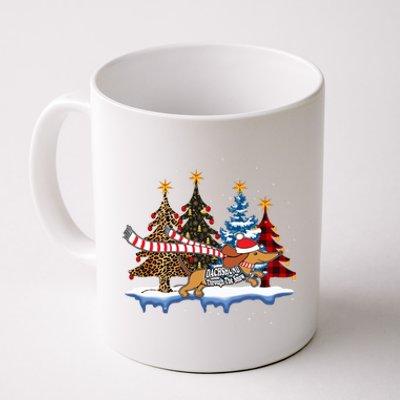 Dachshund Santa Through The Snow Leopard Buffalo Tree Xmas Meaningful Gift Coffee Mug