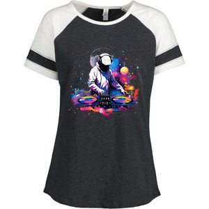 Dj Space Turntable Disc Jockey Astronaut Mixer Enza Ladies Jersey Colorblock Tee