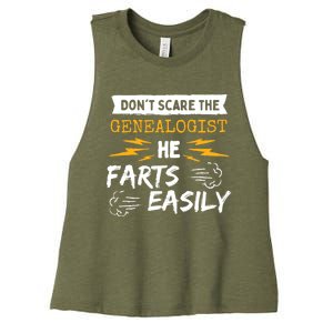 Don't Scare The Genealogist He Farts Easily Genealogy Farter Gift Women's Racerback Cropped Tank