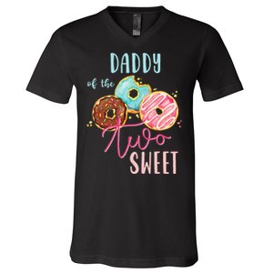 Daddy Sweet Two Donut Birthday Party Theme Girl V-Neck T-Shirt