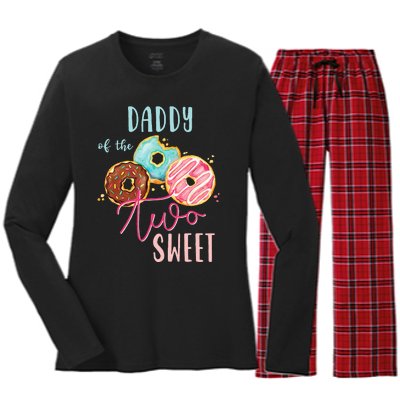 Daddy Sweet Two Donut Birthday Party Theme Girl Women's Long Sleeve Flannel Pajama Set 