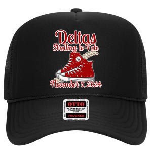 Deltas Strolling To Vote November 5 2024 Chucks And Pearls High Crown Mesh Back Trucker Hat