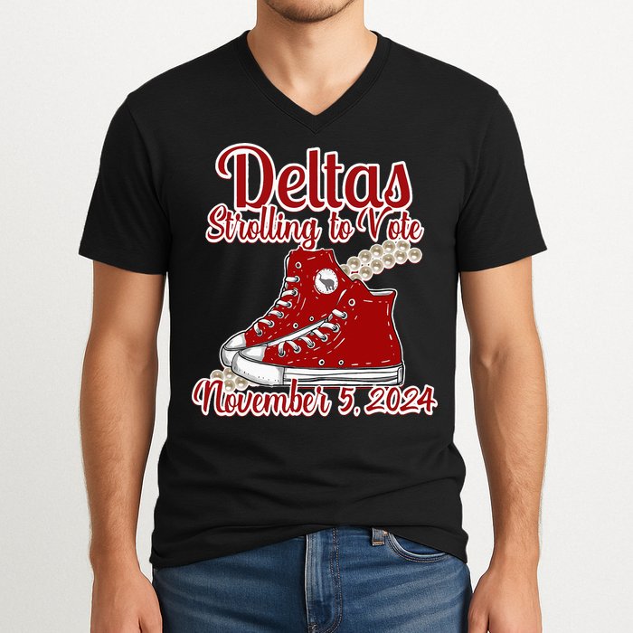 Deltas Strolling To Vote November 5 2024 Chucks And Pearls V-Neck T-Shirt