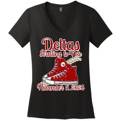 Deltas Strolling To Vote November 5 2024 Chucks And Pearls Women's V-Neck T-Shirt