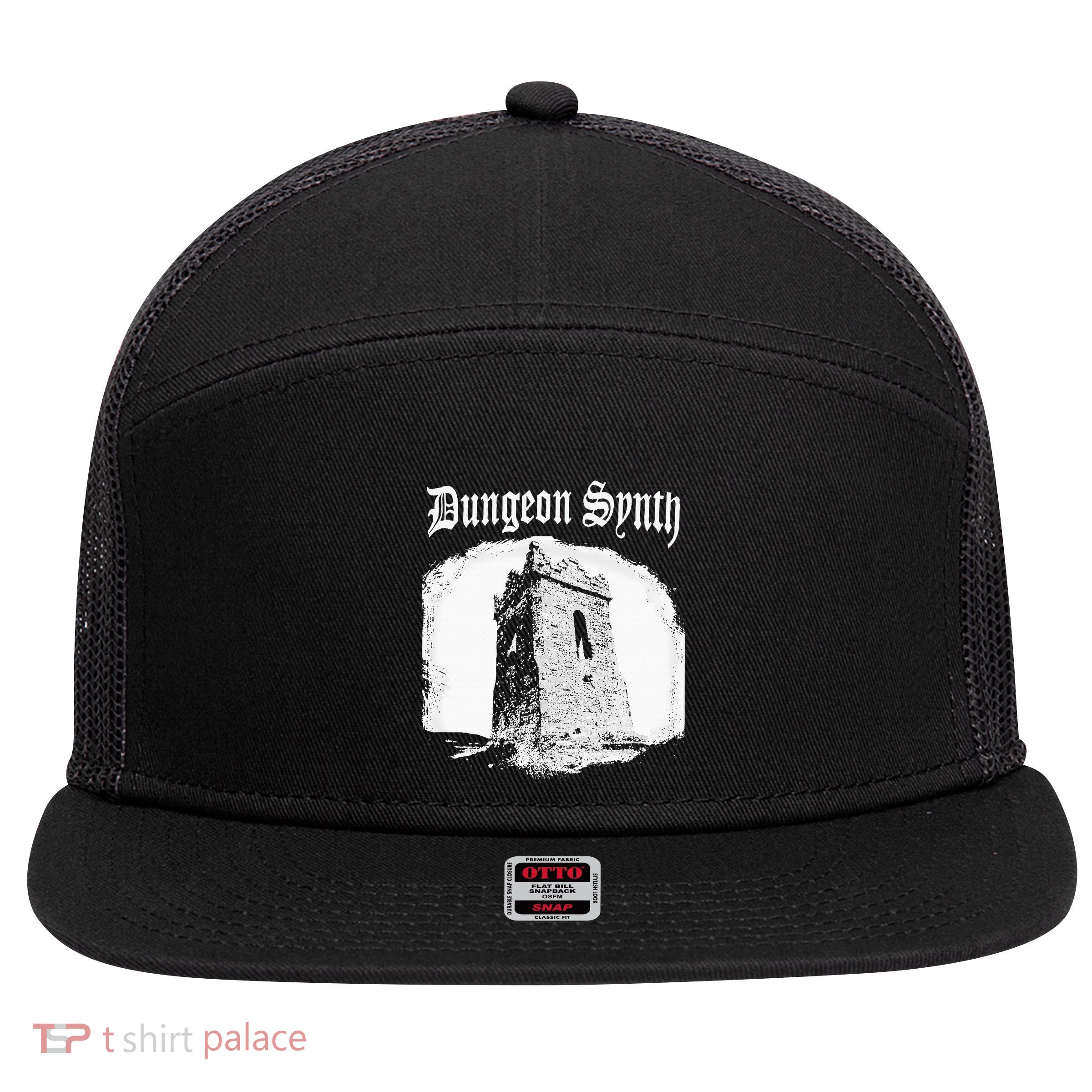 Dungeon Synth Tower Castle Dark Gothic Creepy Castle Vibe 7 Panel Mesh Trucker Snapback Hat