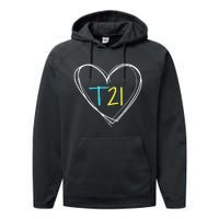 Down Syndrome T21 Awareness For Women With Hearts Performance Fleece Hoodie