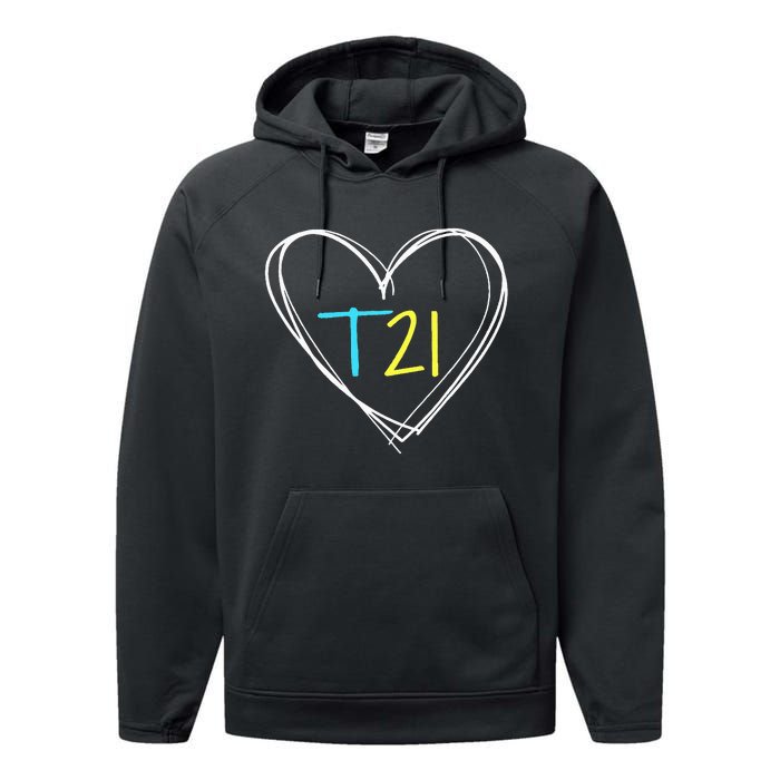 Down Syndrome T21 Awareness For Women With Hearts Performance Fleece Hoodie