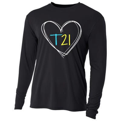 Down Syndrome T21 Awareness For Women With Hearts Cooling Performance Long Sleeve Crew