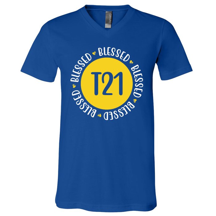 Down Syndrome T21 Blessed Awareness V-Neck T-Shirt