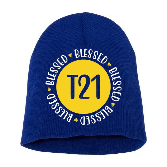 Down Syndrome T21 Blessed Awareness Short Acrylic Beanie