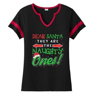 Dear Santa They Are The Naughty Ones Funny Christmas Ladies Halftime Notch Neck Tee