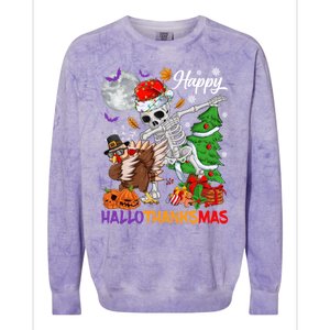 Dabbing Skeleton Turkey Christmas Tree Happy Hallothanksmas Gift Colorblast Crewneck Sweatshirt