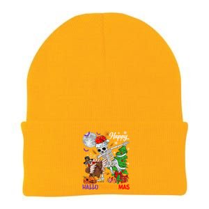 Dabbing Skeleton Turkey Christmas Tree Happy Hallothanksmas Gift Knit Cap Winter Beanie