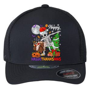 Dabbing Skeleton Turkey Christmas Tree Happy Hallothanksmas Gift Flexfit Unipanel Trucker Cap