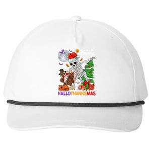 Dabbing Skeleton Turkey Christmas Tree Happy Hallothanksmas Gift Snapback Five-Panel Rope Hat