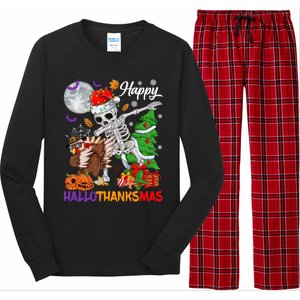 Dabbing Skeleton Turkey Christmas Tree Happy Hallothanksmas Gift Long Sleeve Pajama Set