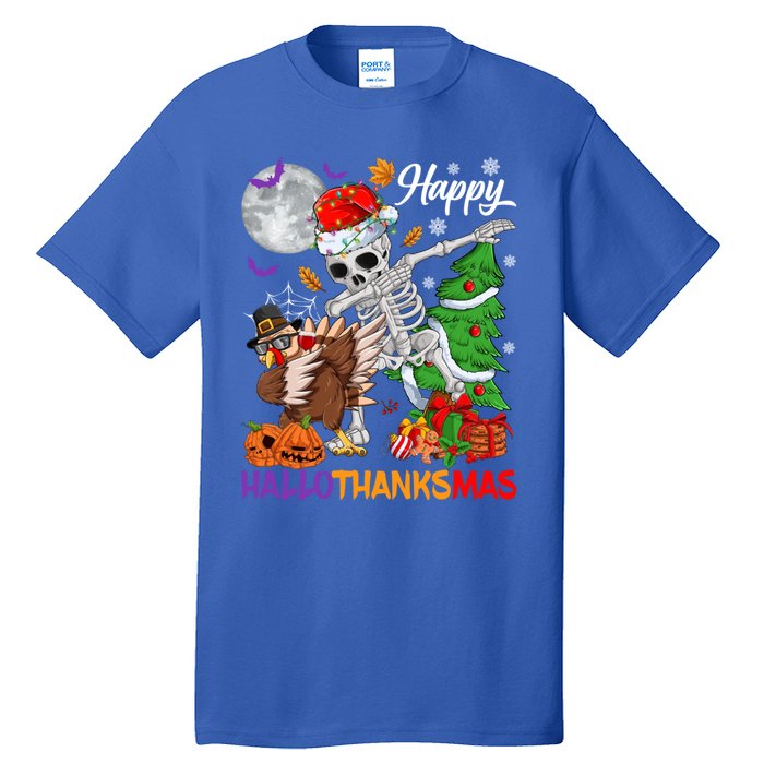 Dabbing Skeleton Turkey Christmas Tree Happy Hallothanksmas Gift Tall T-Shirt