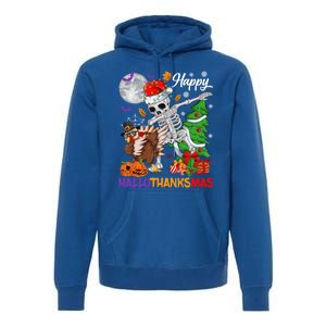 Dabbing Skeleton Turkey Christmas Tree Happy Hallothanksmas Gift Premium Hoodie