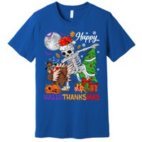 Dabbing Skeleton Turkey Christmas Tree Happy Hallothanksmas Gift Premium T-Shirt