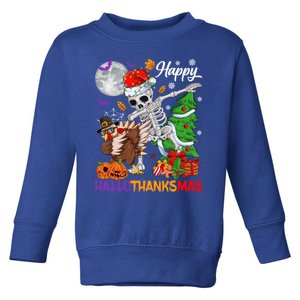 Dabbing Skeleton Turkey Christmas Tree Happy Hallothanksmas Gift Toddler Sweatshirt