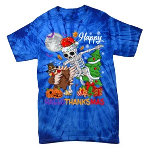 Dabbing Skeleton Turkey Christmas Tree Happy Hallothanksmas Gift Tie-Dye T-Shirt